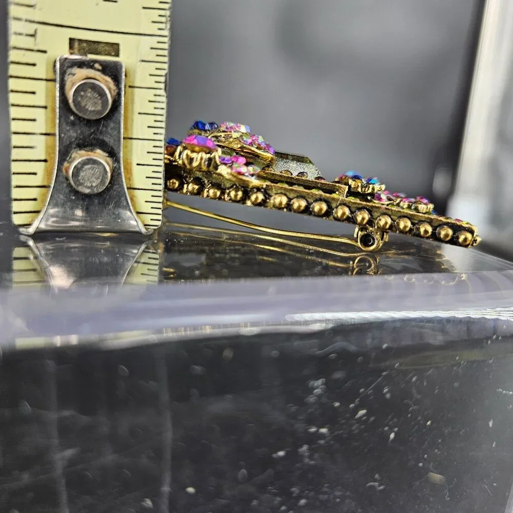 Monet Rectangle Lapel Pin Brooch Pendant Rhinestones Gold Plated Jewelry 2.25" - Picture 10 of 10